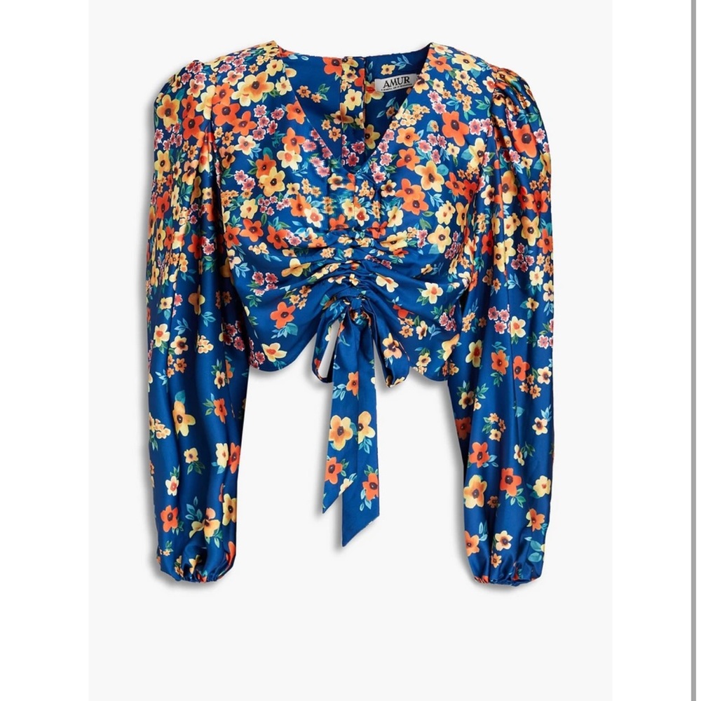 AMUR Cropped Floral Satin Top